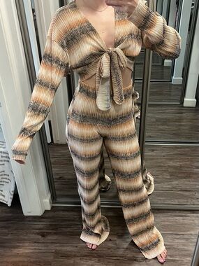 AKIRA Striped Tie-Front Wide-Leg Two-Piece Set